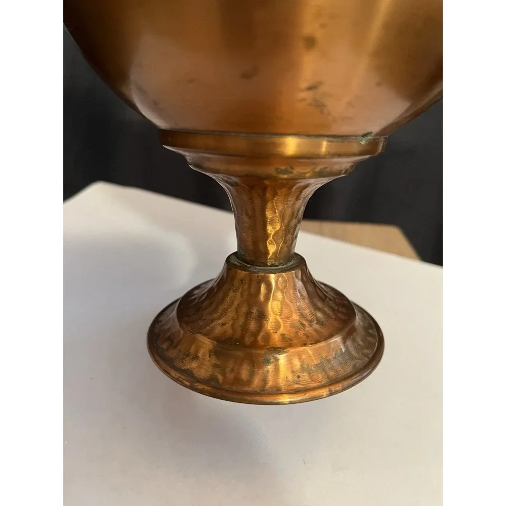 VTG Copper Chalice Planter Hammered Base Stem Natural Petina Garden Decor